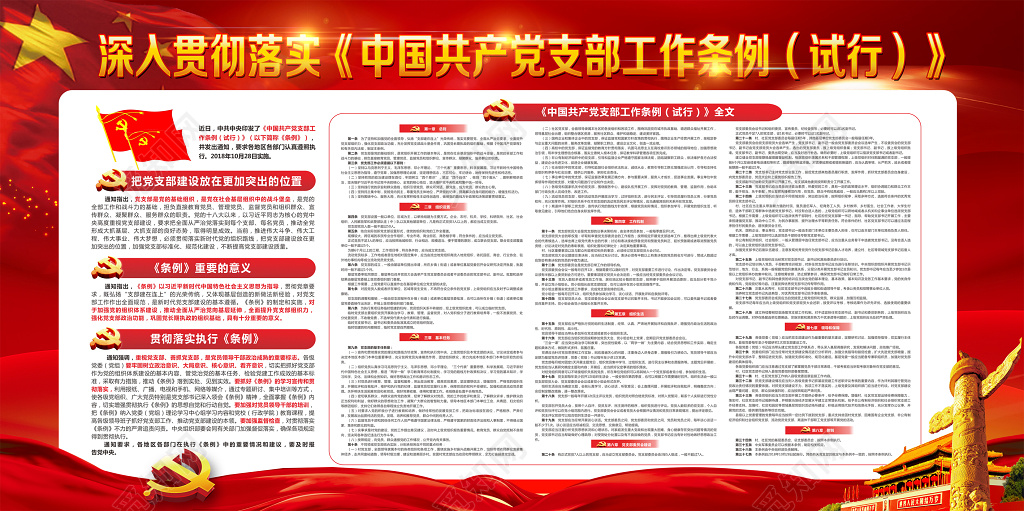 红色中国共产党支部工作条例党建展板设计