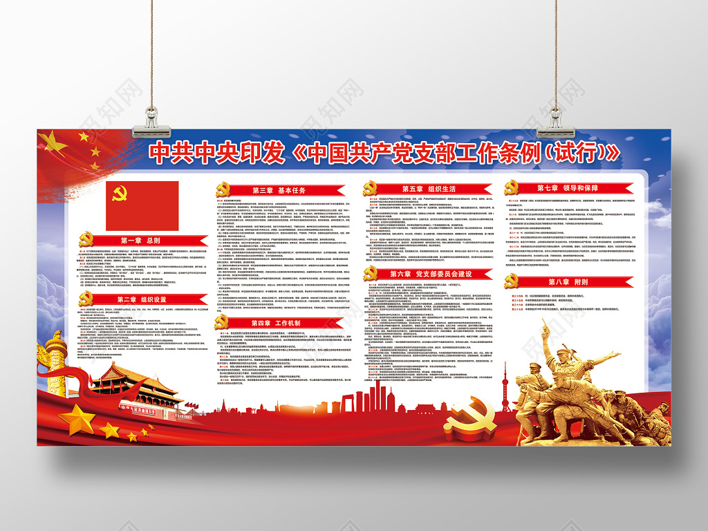 深入学习贯彻中国共产党支部工作条例党建展板设计