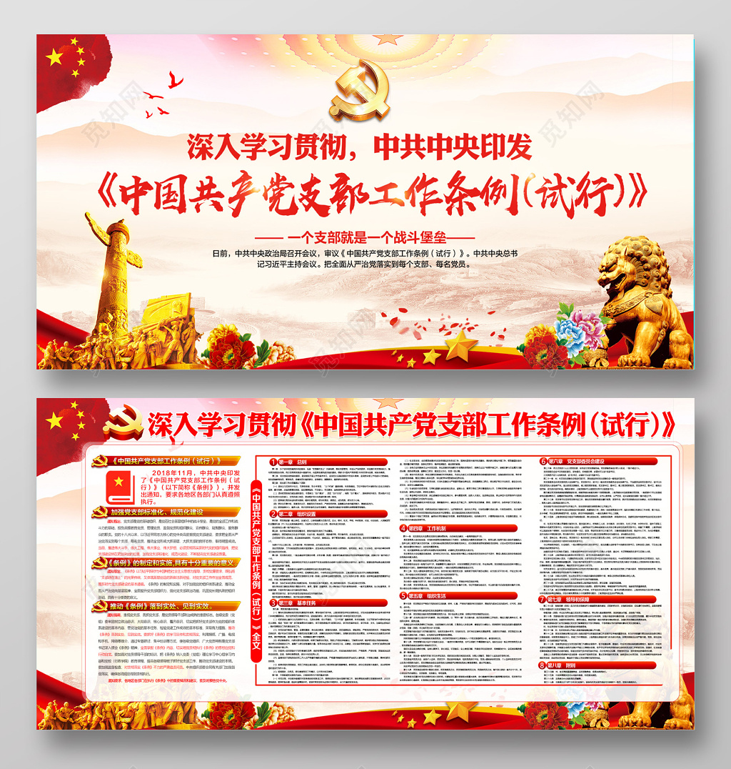 深入贯彻落实中国共产党支部工作条例党建展板设计