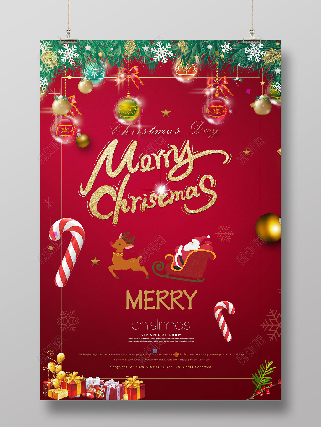 红色喜庆圣诞节快乐merry Christmas海报设计