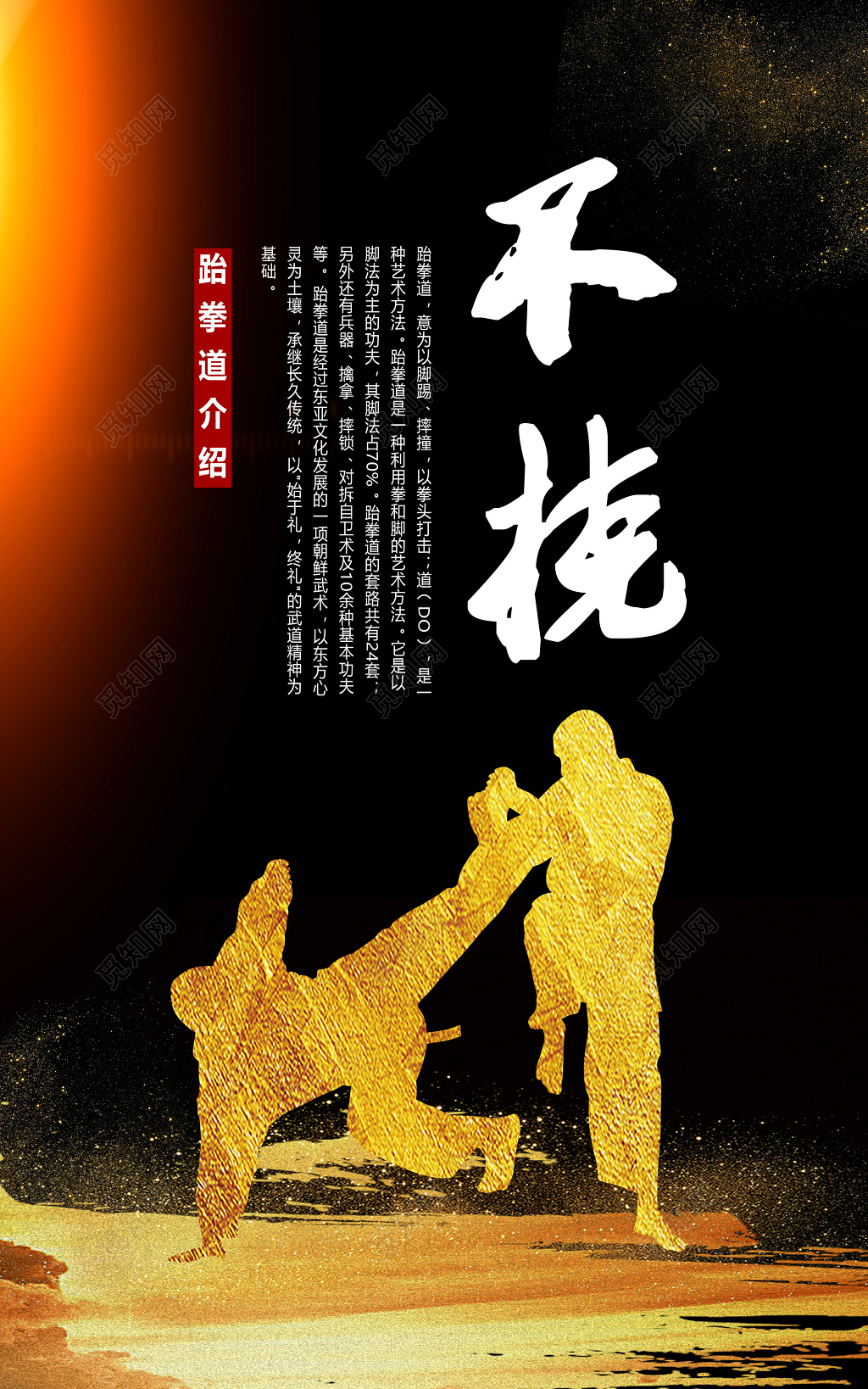 黑金酷黑跆拳道运动健身宣传挂画