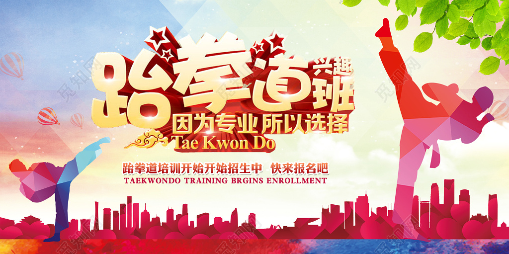 跆拳道培训跆拳道招生运动宣传展板 