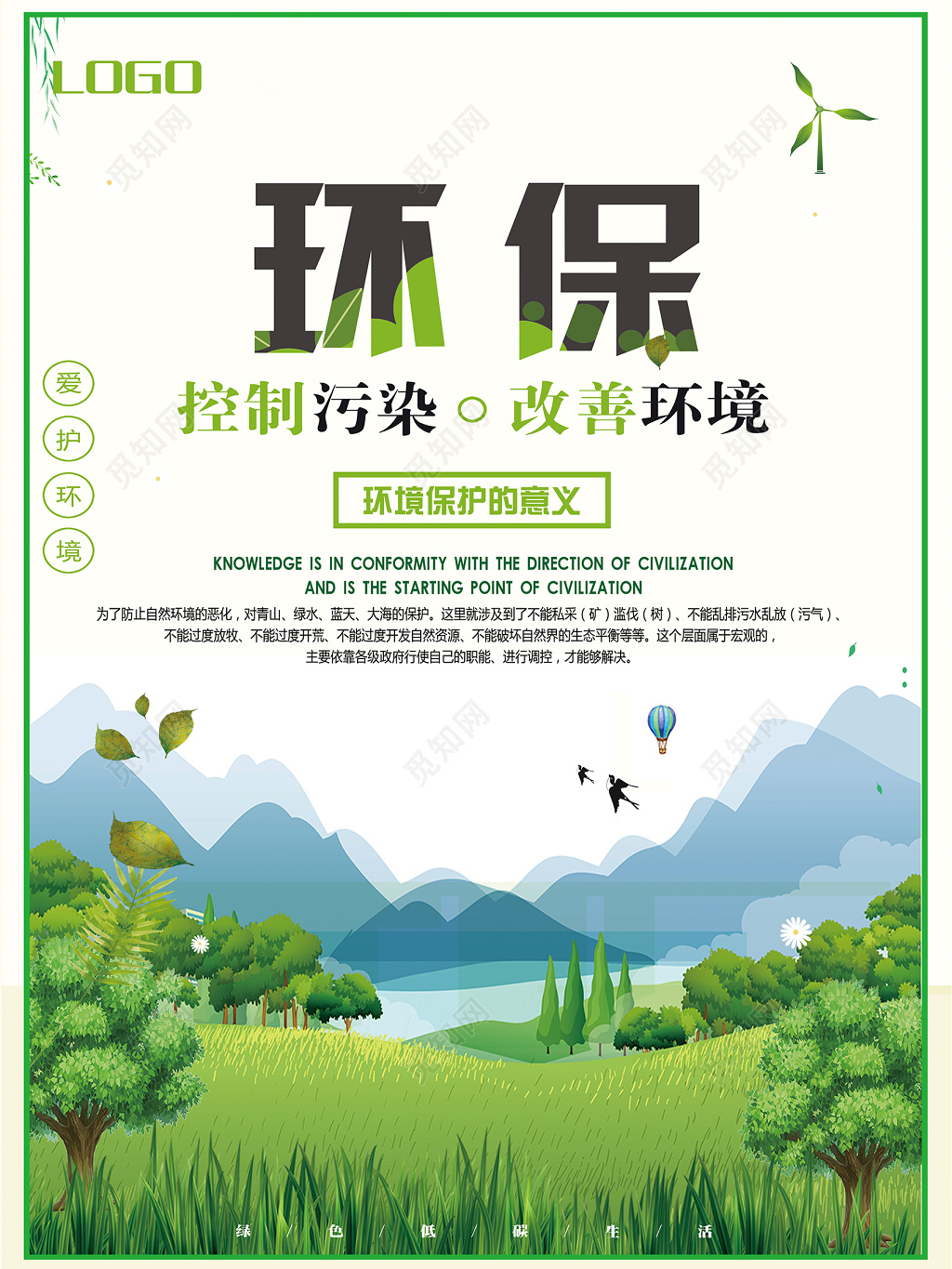 绿色低碳生活控制污染改善环境环保海报
