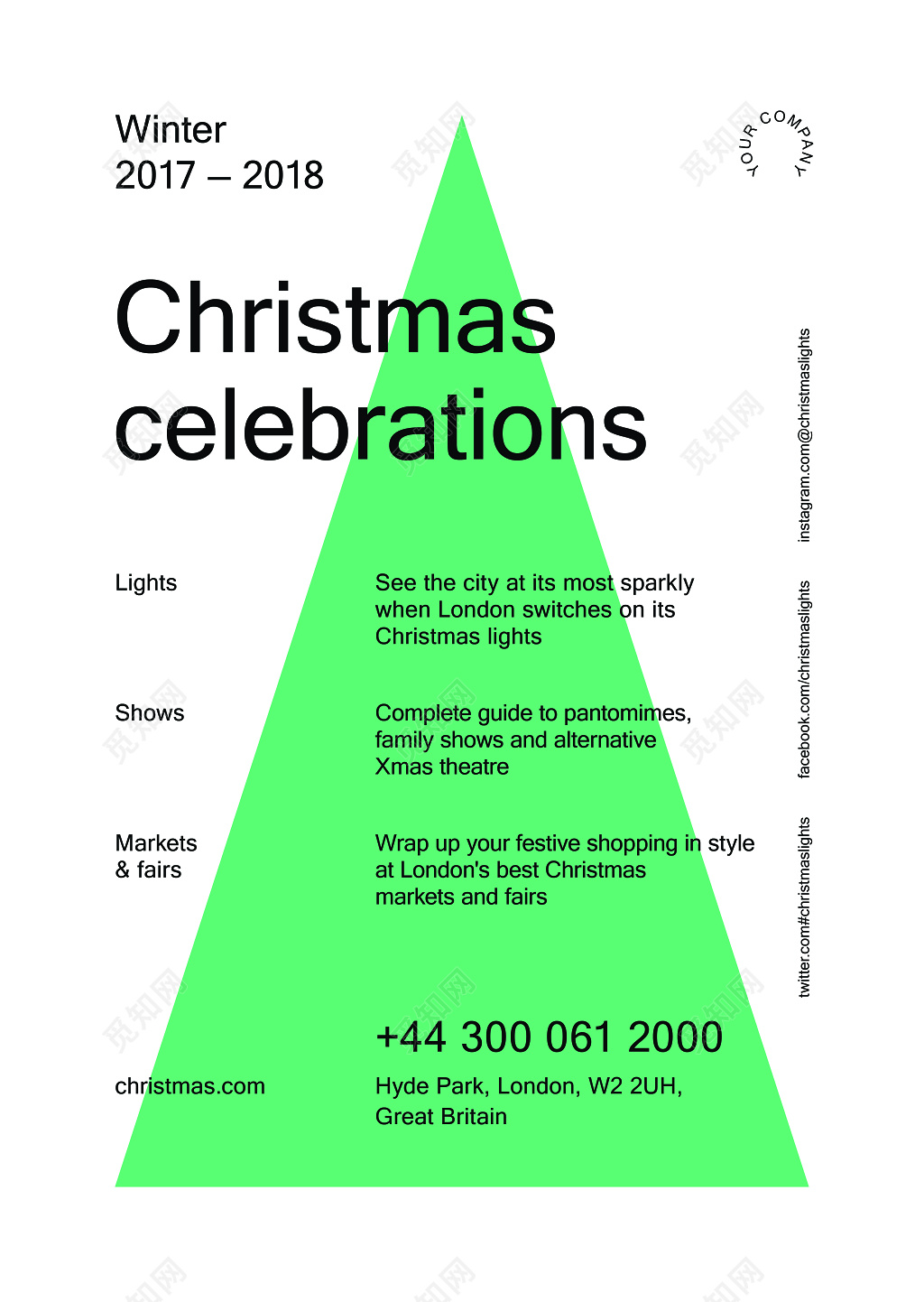 绿色几何圣诞树圣诞节圣诞促销海报