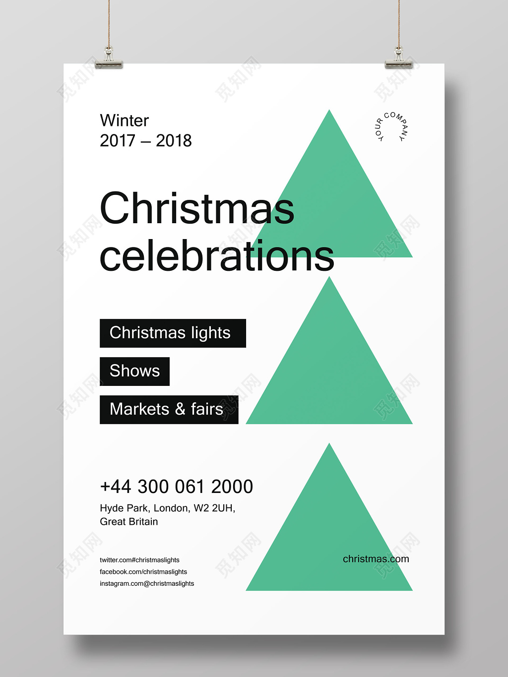 绿色金字塔圣诞节圣诞促销海报