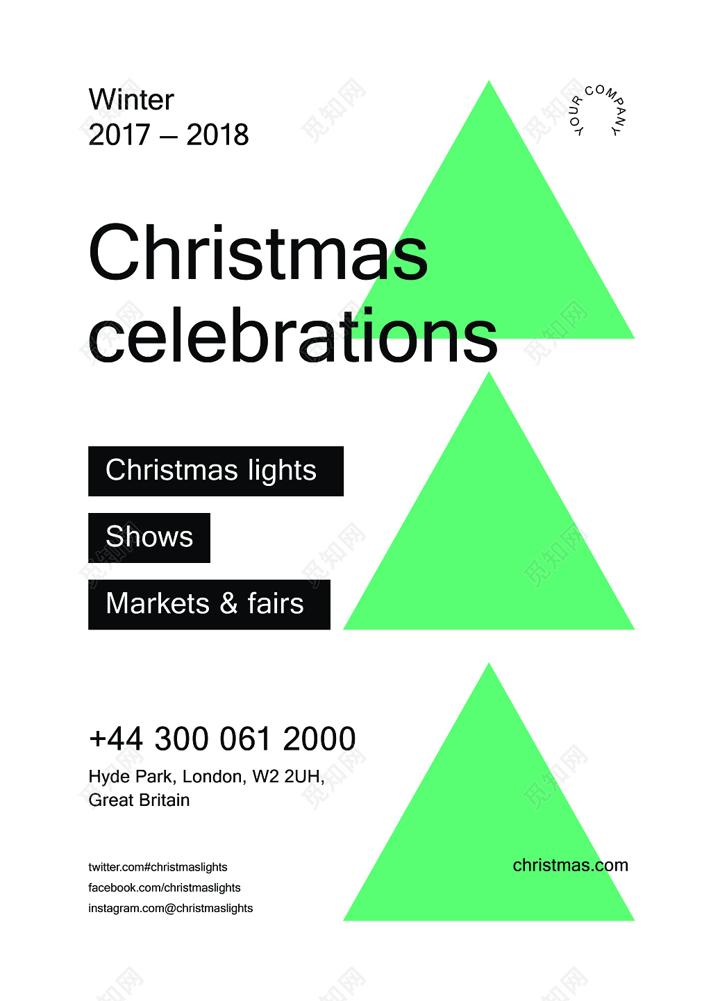 绿色金字塔圣诞节圣诞促销海报