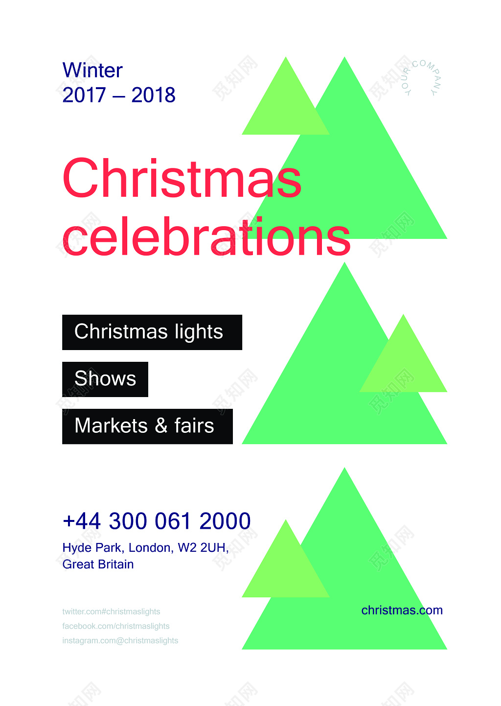 绿色三角形圣诞节圣诞促销海报
