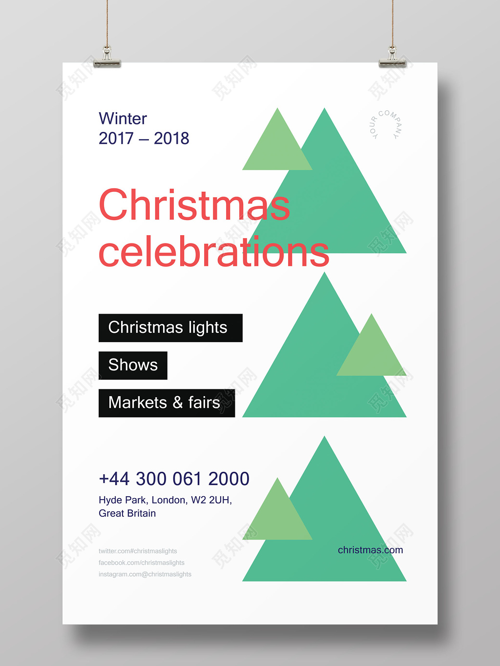 绿色三角形圣诞节圣诞促销海报