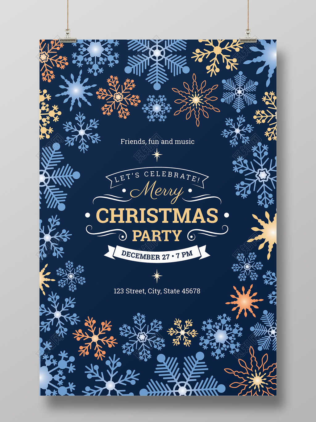 炫彩雪花浪漫圣诞节圣诞促销海报