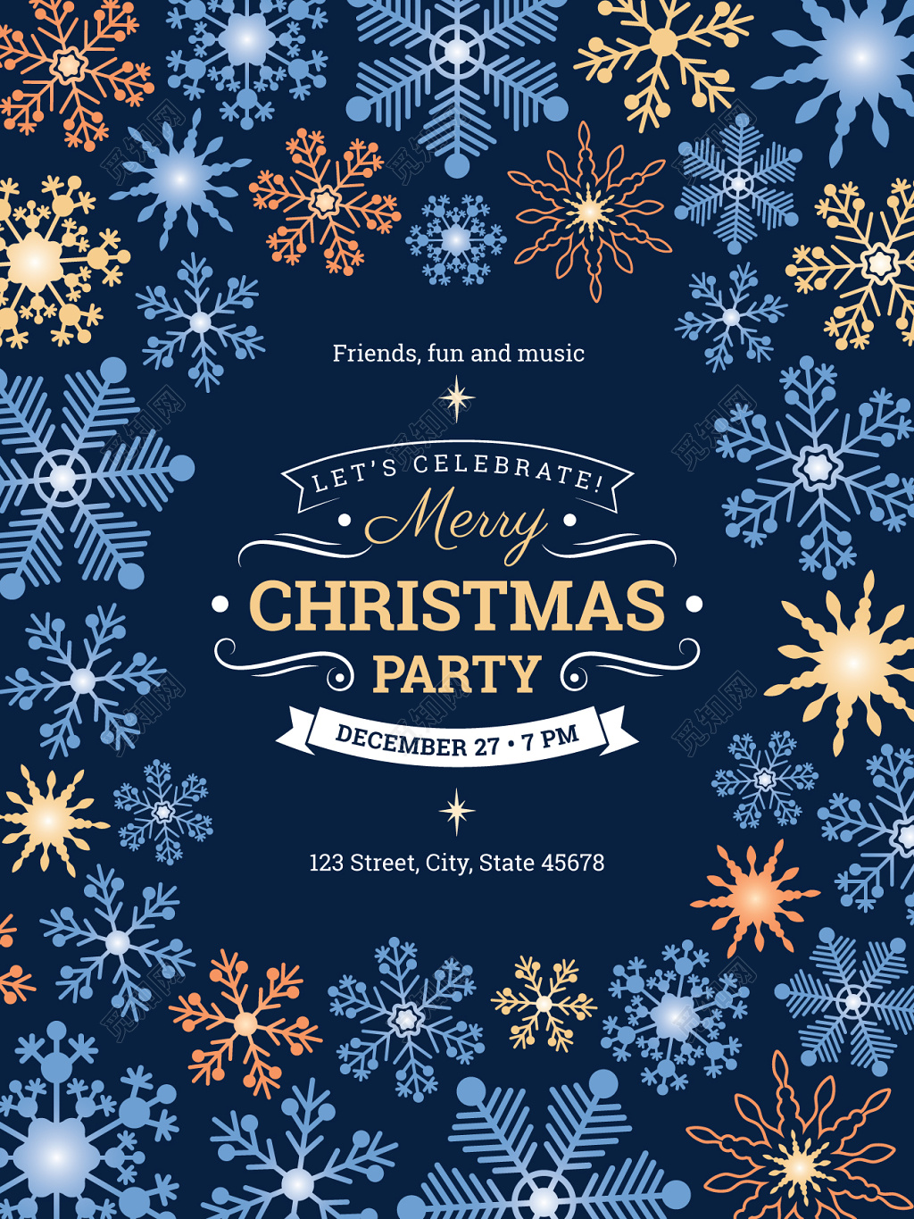 炫彩雪花浪漫圣诞节圣诞促销海报