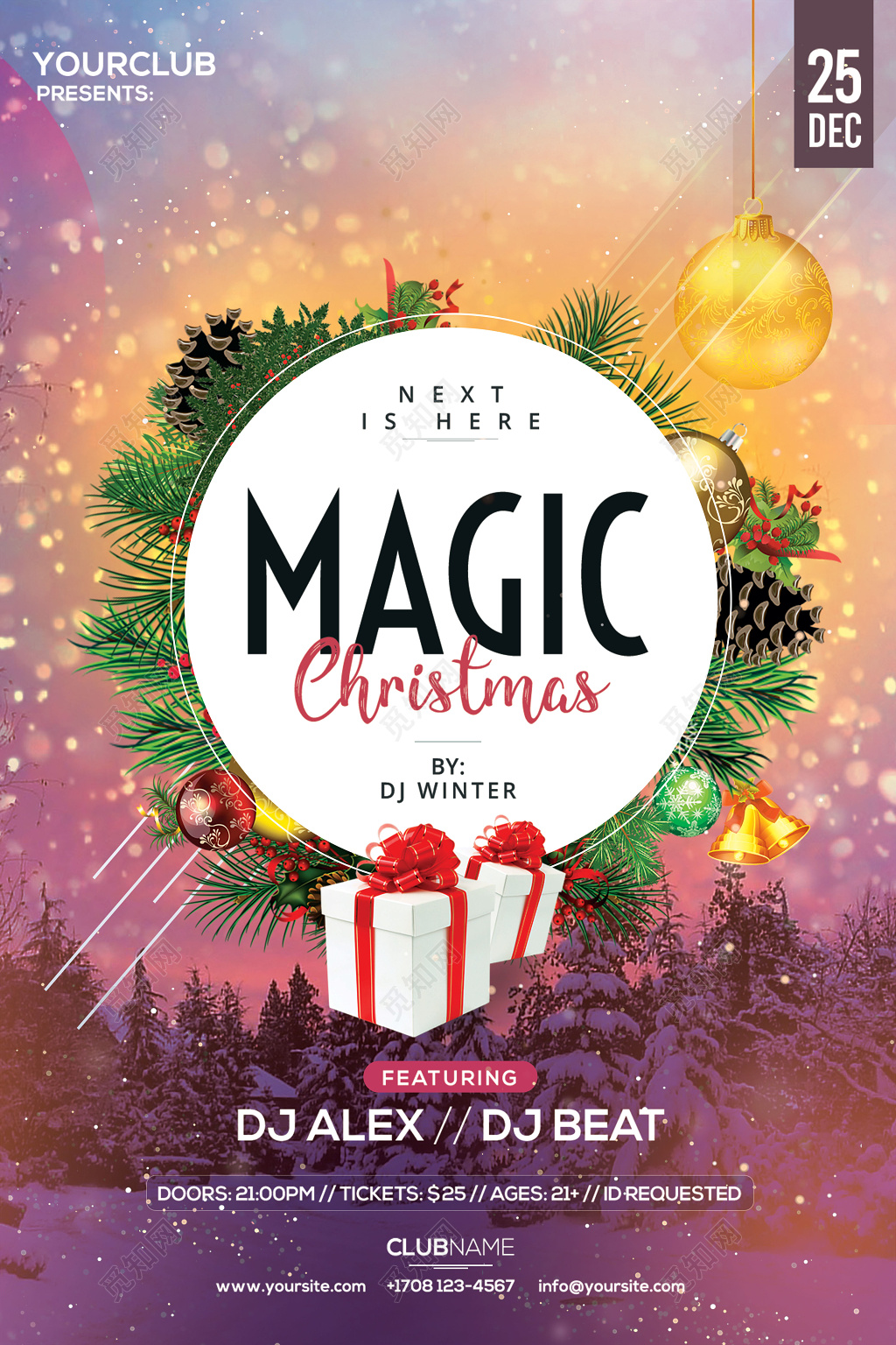 炫彩创意金色圣诞节装饰海报