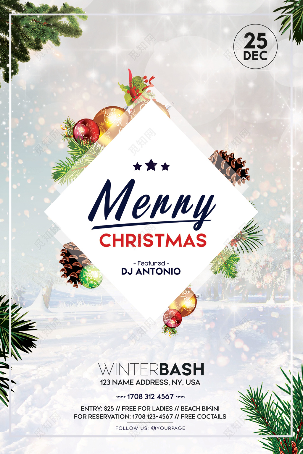 简约创意白色圣诞节装饰海报