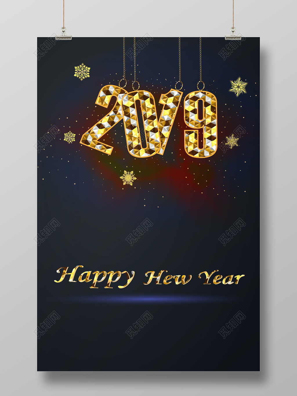 黑色背景金色星星2019圣诞节圣诞树快乐节日海报背景