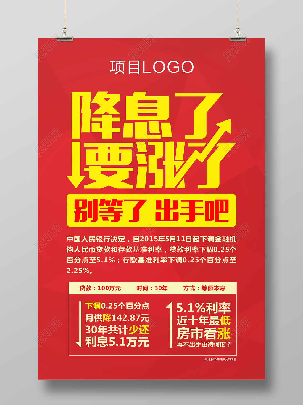 醒目黄字降息涨价房地产促销海报