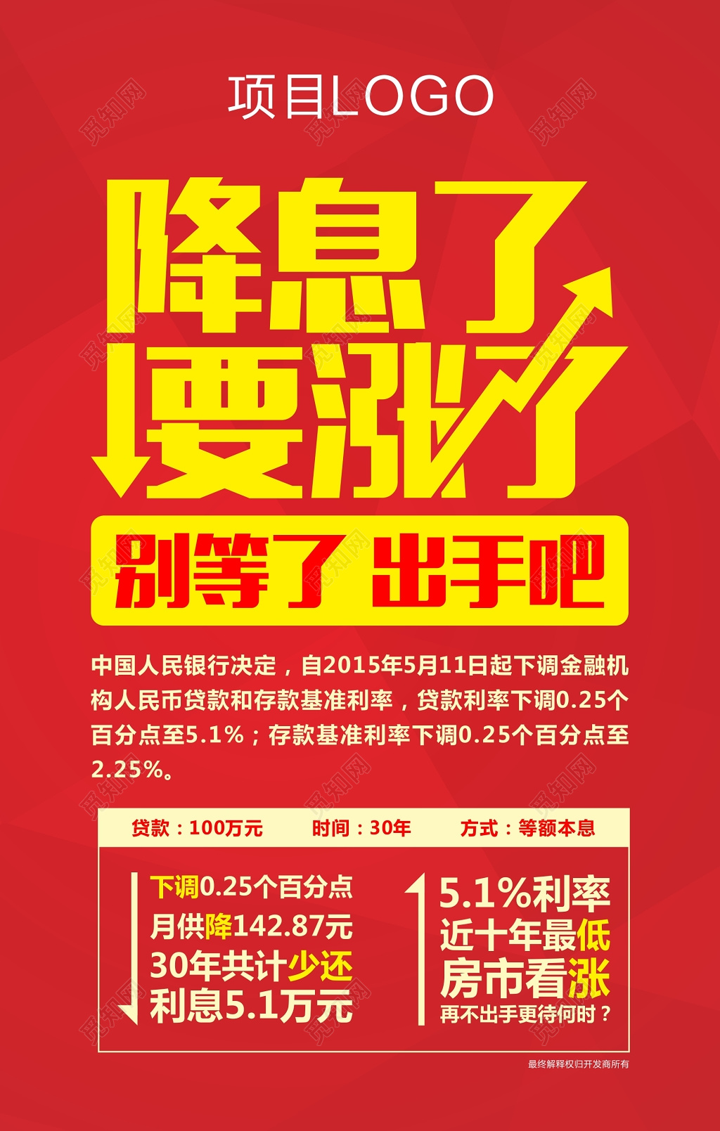 醒目黄字降息涨价房地产促销海报