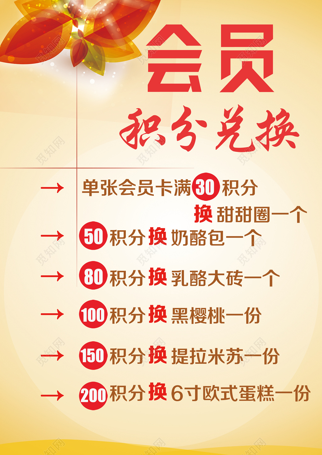 简约淡雅红色会员积分兑换蛋糕海报模板