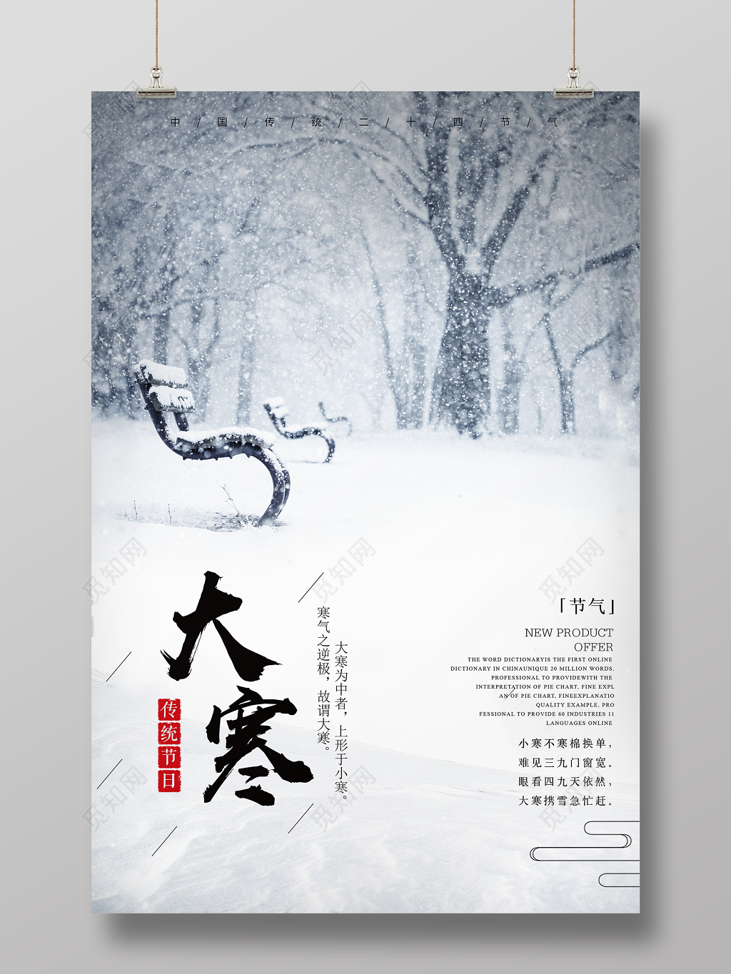 简约风二十四传统节气大寒节日海报