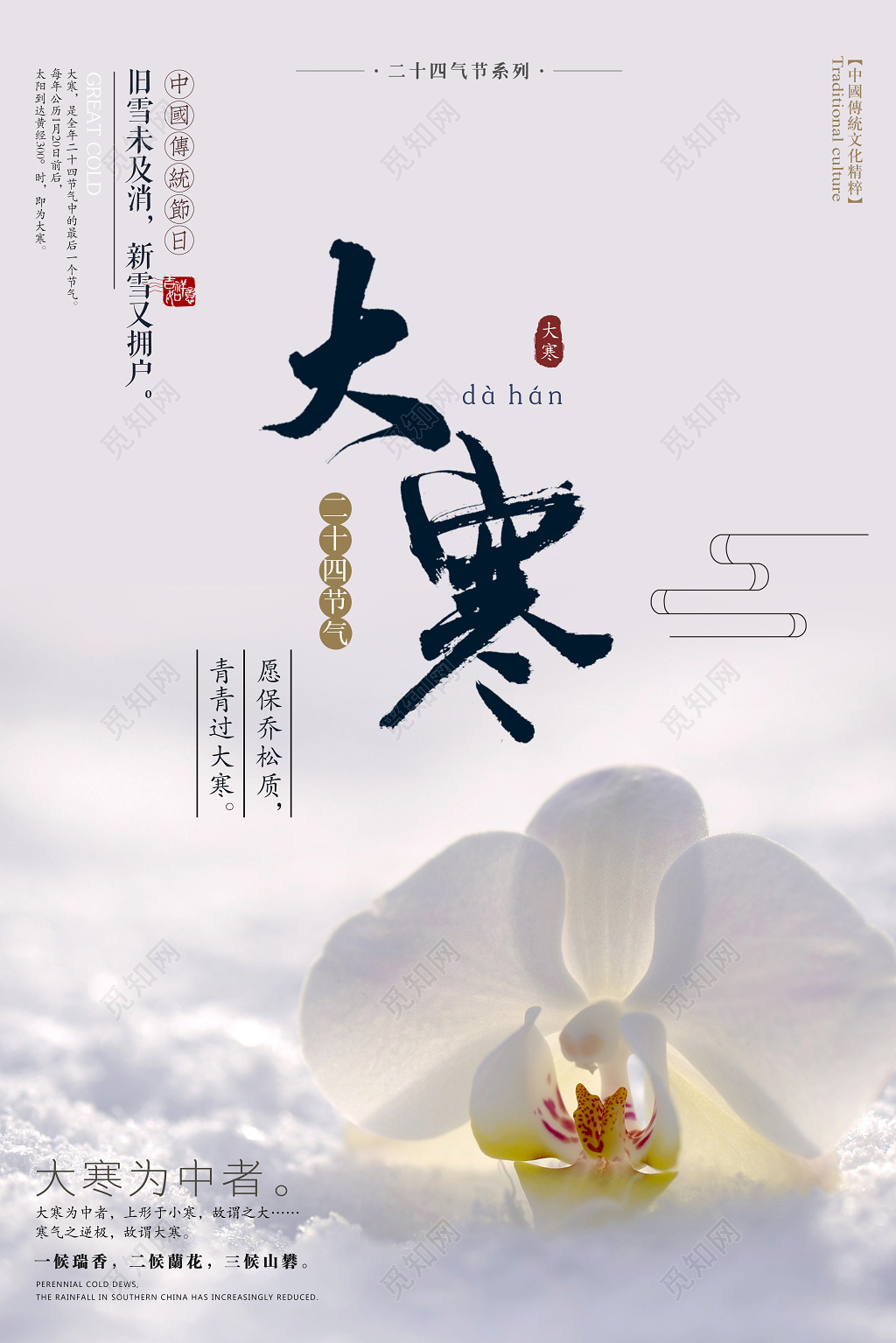 清新唯美风二十四节气大寒海报
