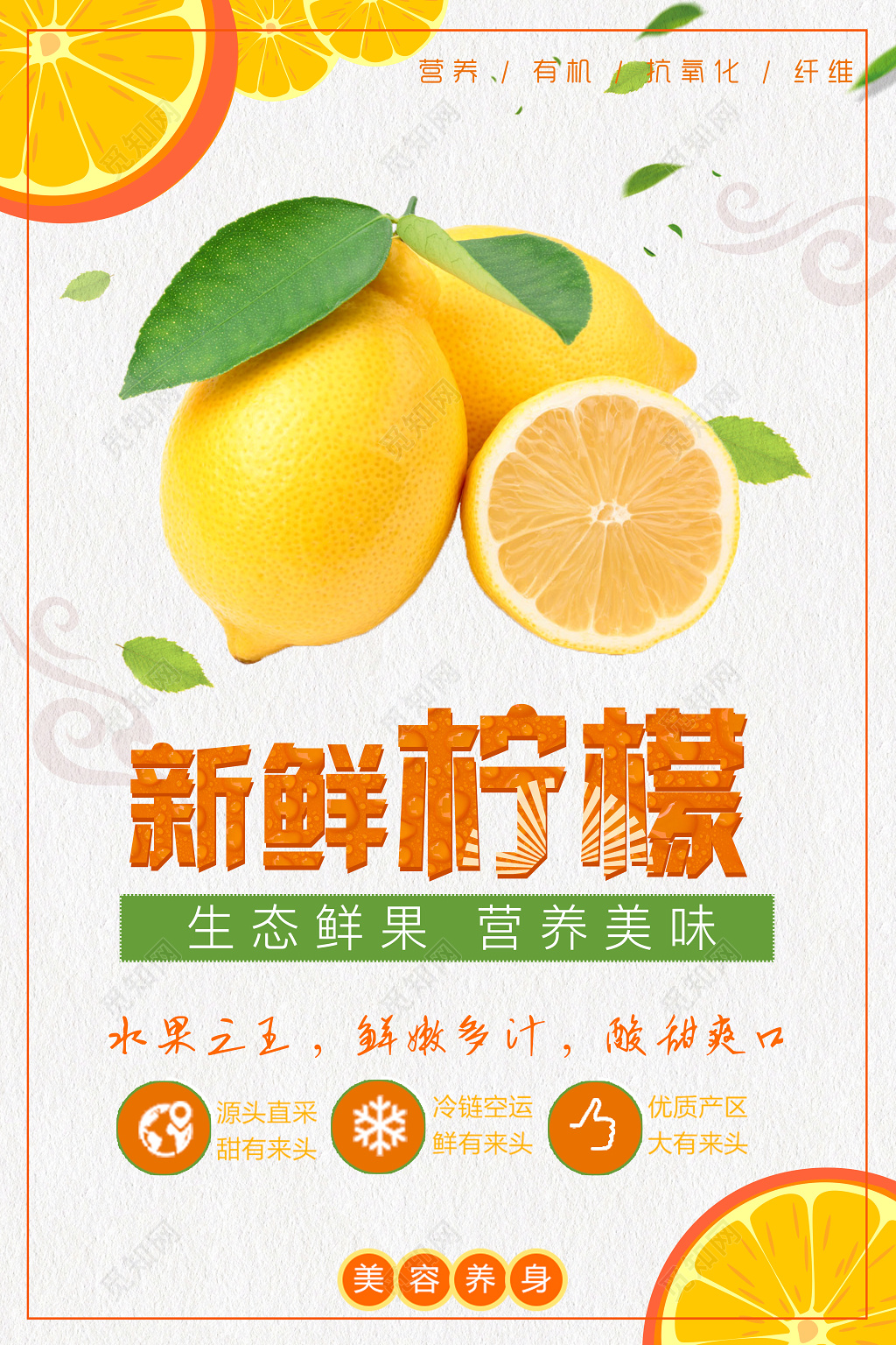 新鲜柠檬营养美味水果促销宣传海报