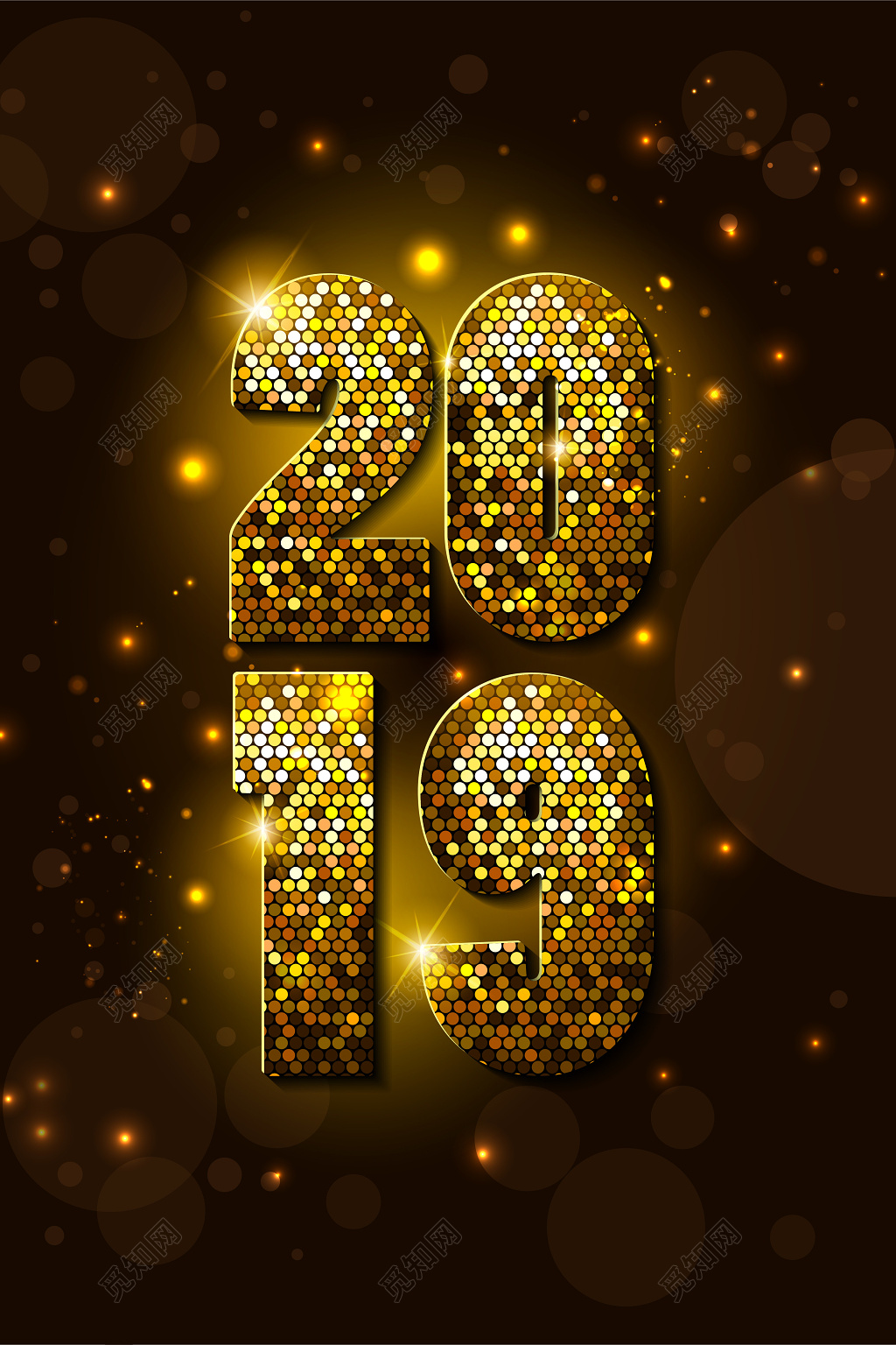 金色简约风格2019新年过年节日春节猪年促销海报