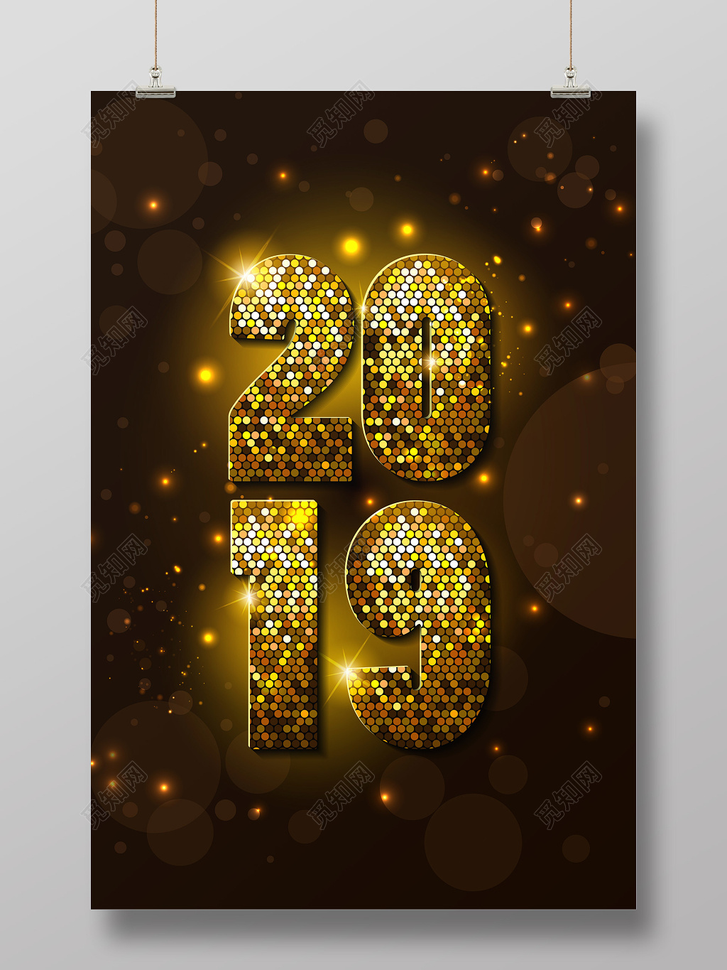 金色简约风格2019新年过年节日春节猪年促销海报