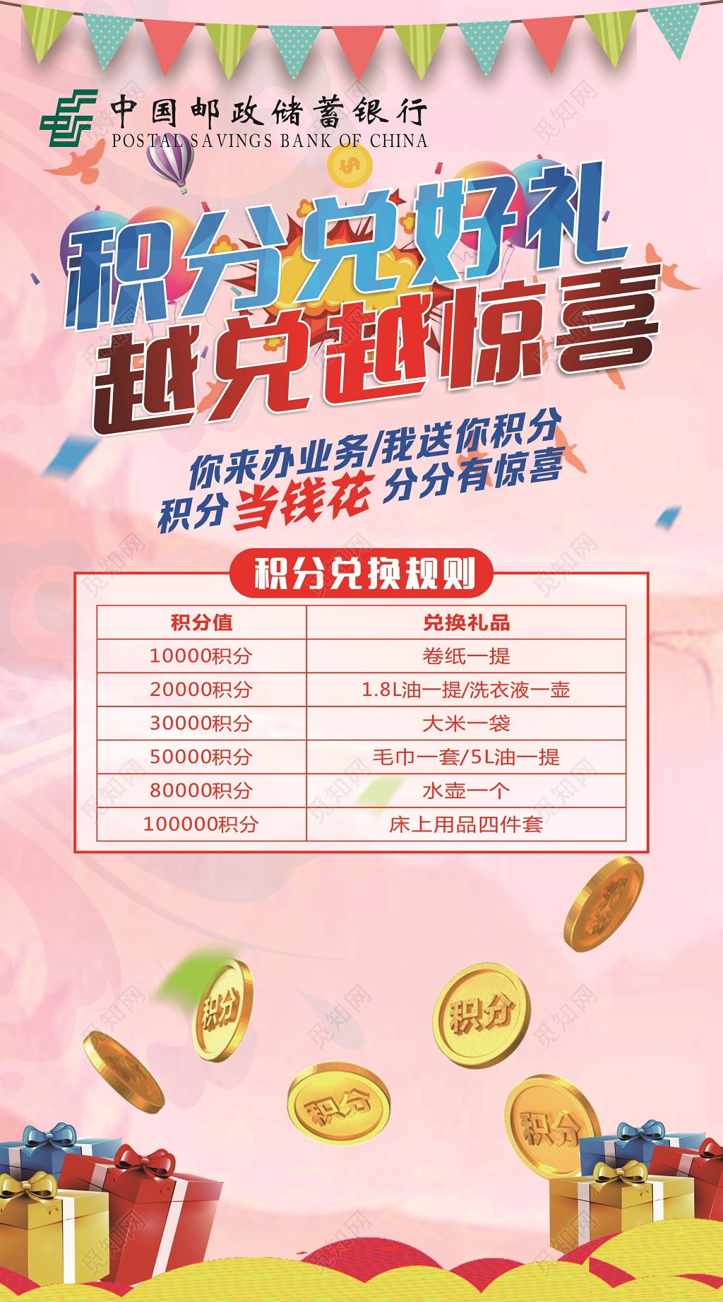 粉红色小清新银行积分换购活动海报