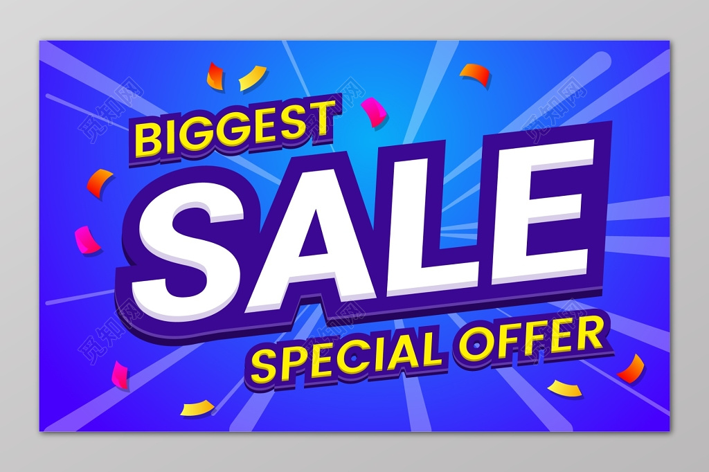 蓝色简约英文大字SALE促销标签海报