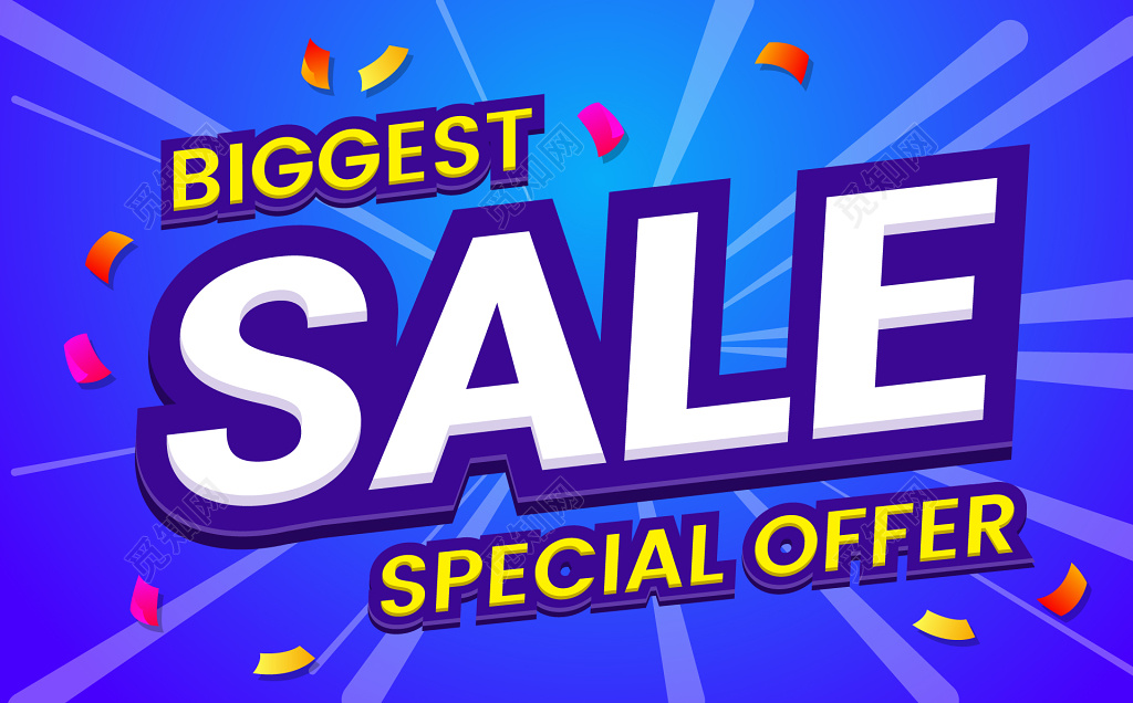 蓝色简约英文大字SALE促销标签海报