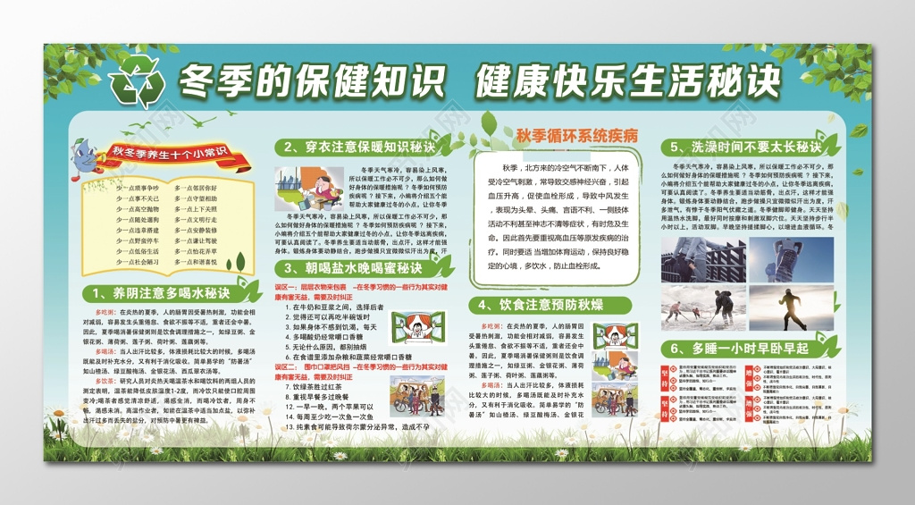 冬季保健知识健康快乐生活秘诀展板设计