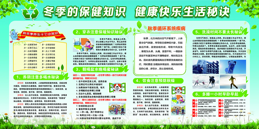 冬季保健知识健康快乐生活秘诀展板设计