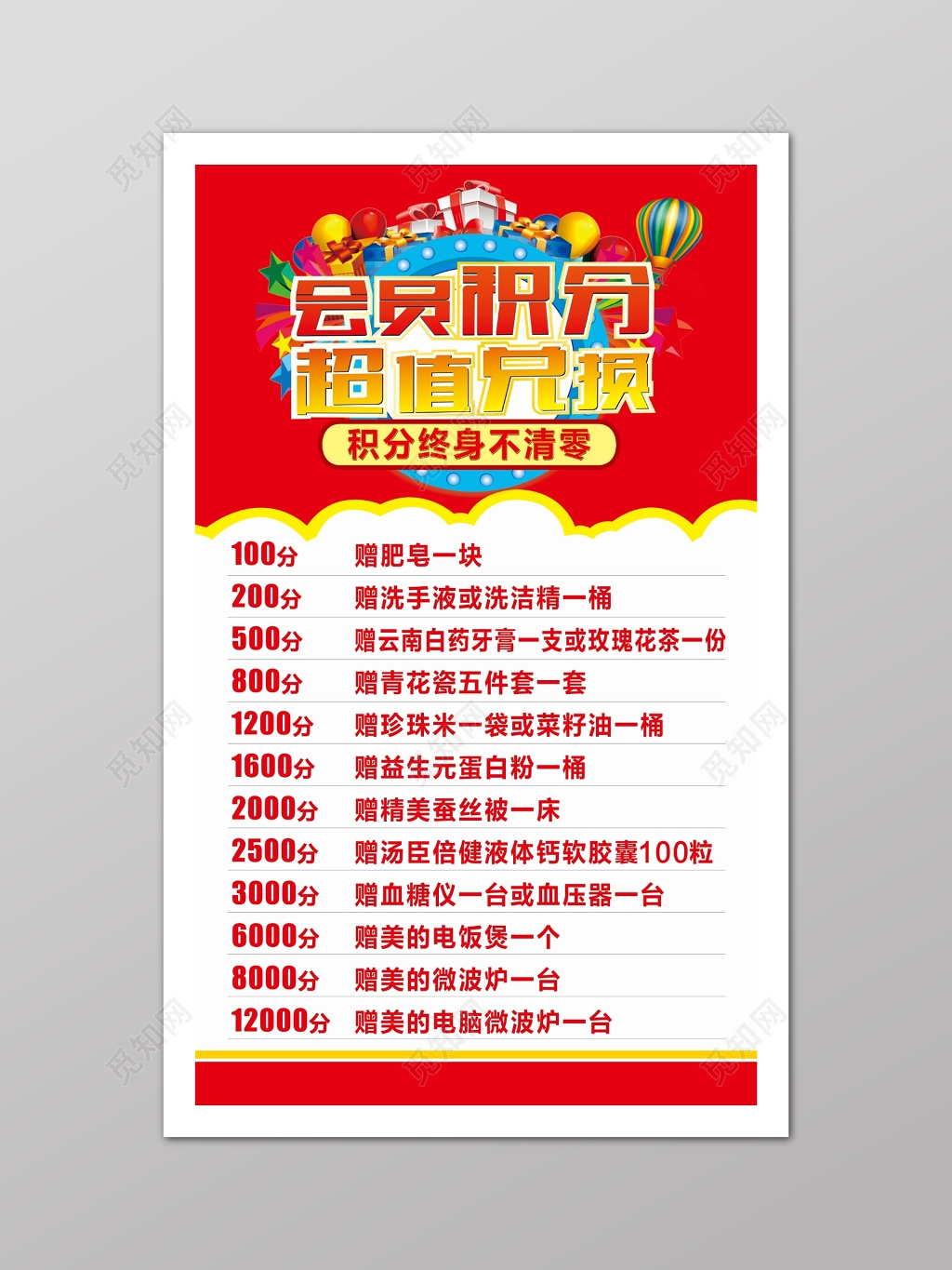 红色会员积分超值兑换促销海报