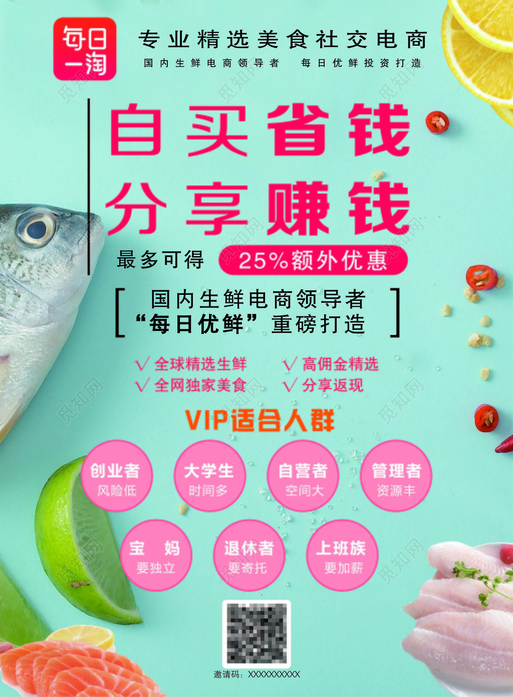 生鲜美食社交电商推广活动海报