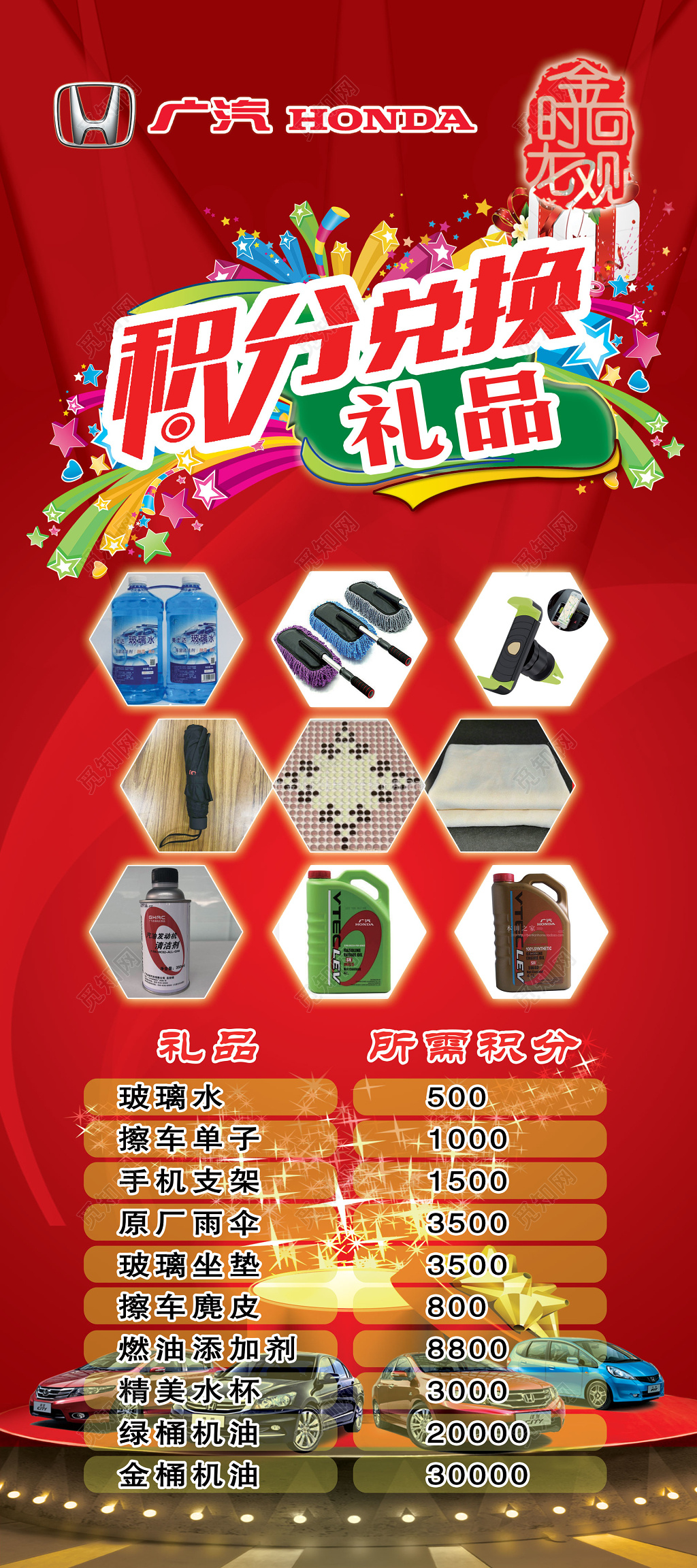 汽车行业积分兑换礼品喜庆红色海报模板