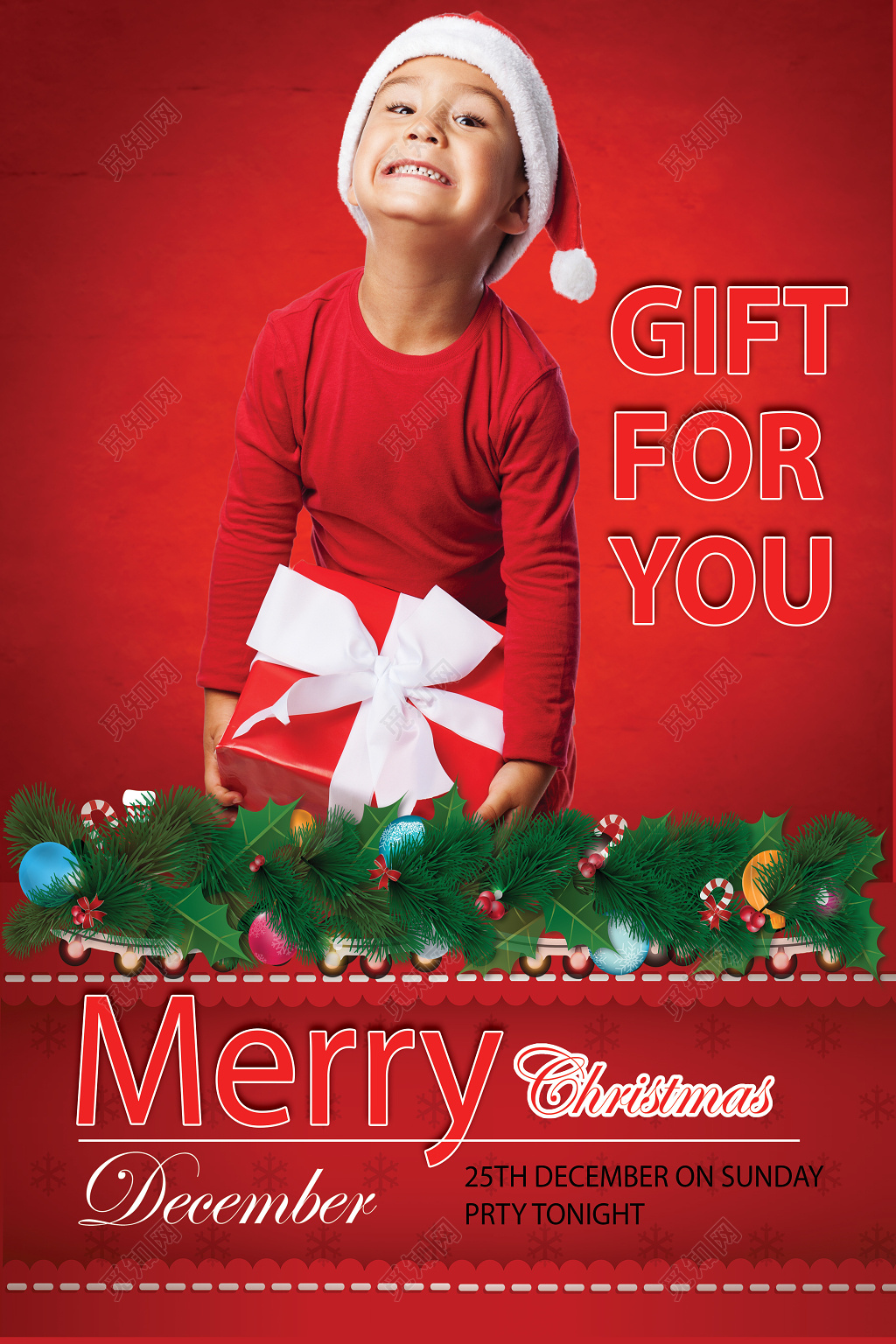 时尚创意红色真人平安夜圣诞节促销海报
