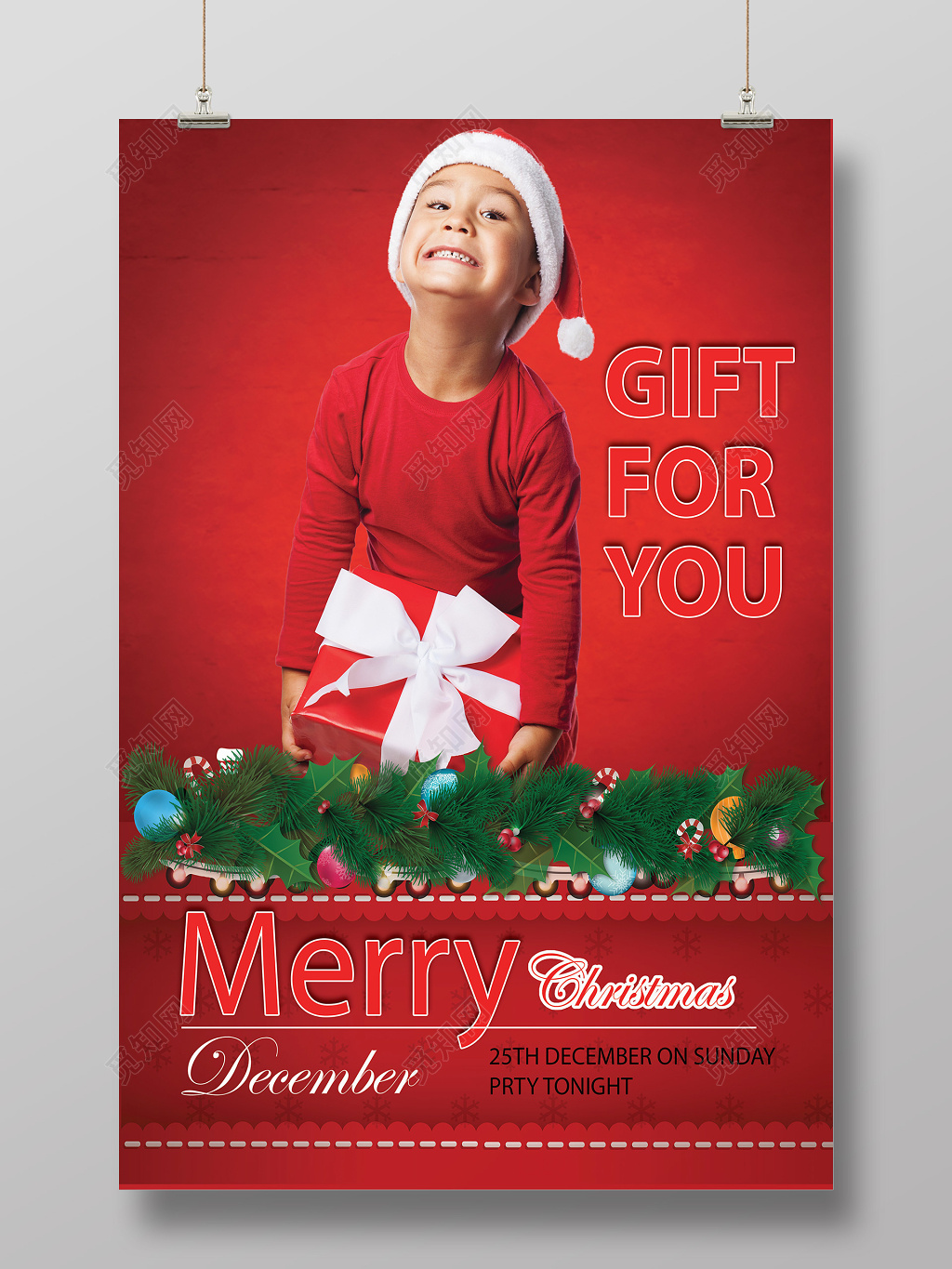 时尚创意红色真人平安夜圣诞节促销海报