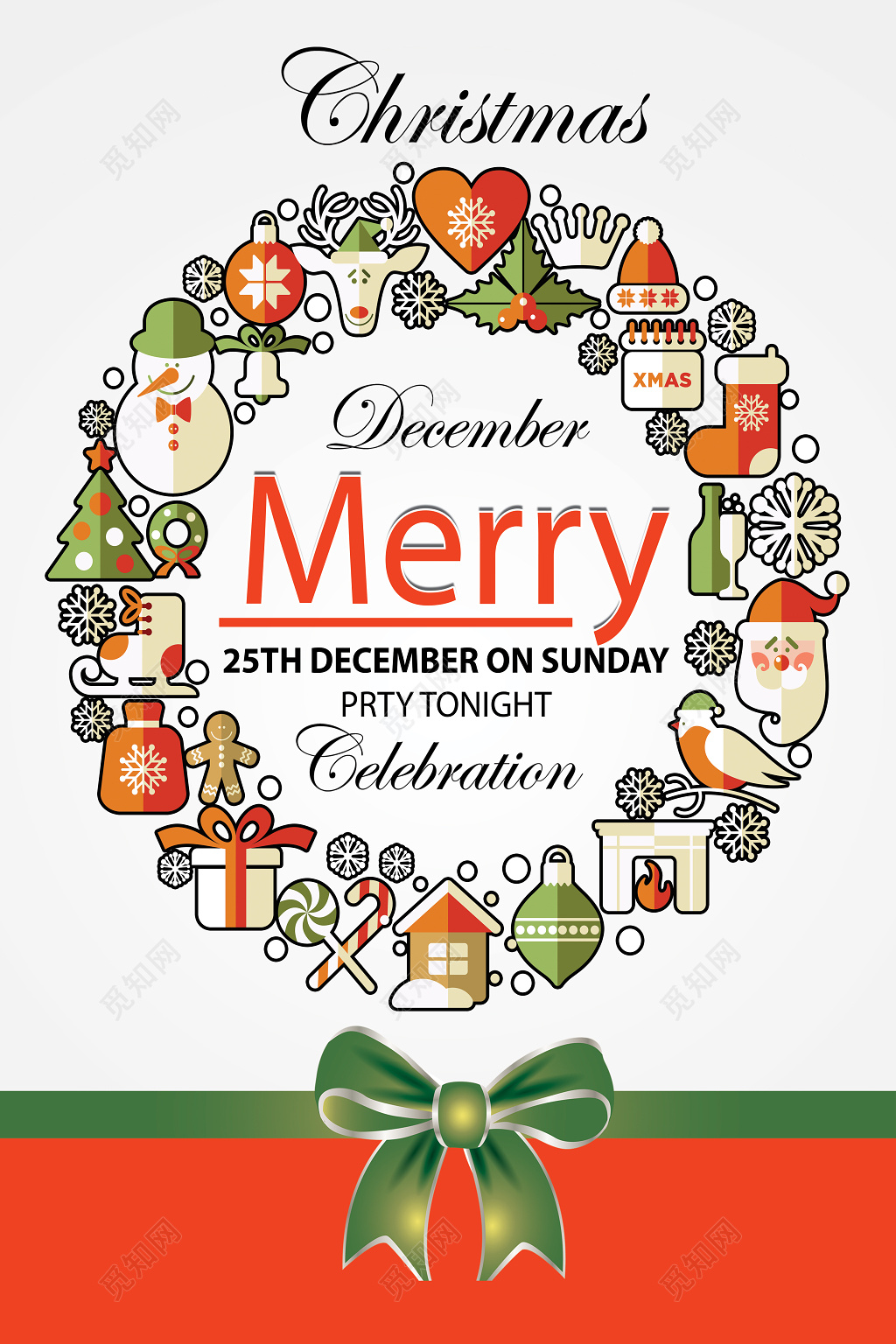 简约创意花环平安夜圣诞节促销海报