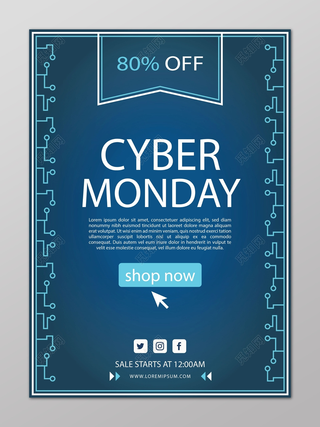 蓝色简约英文科技背景折扣海报