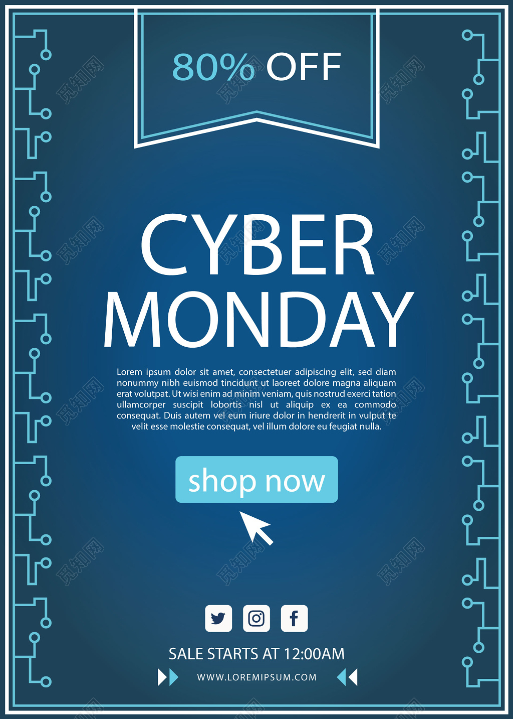 蓝色简约英文科技背景折扣海报