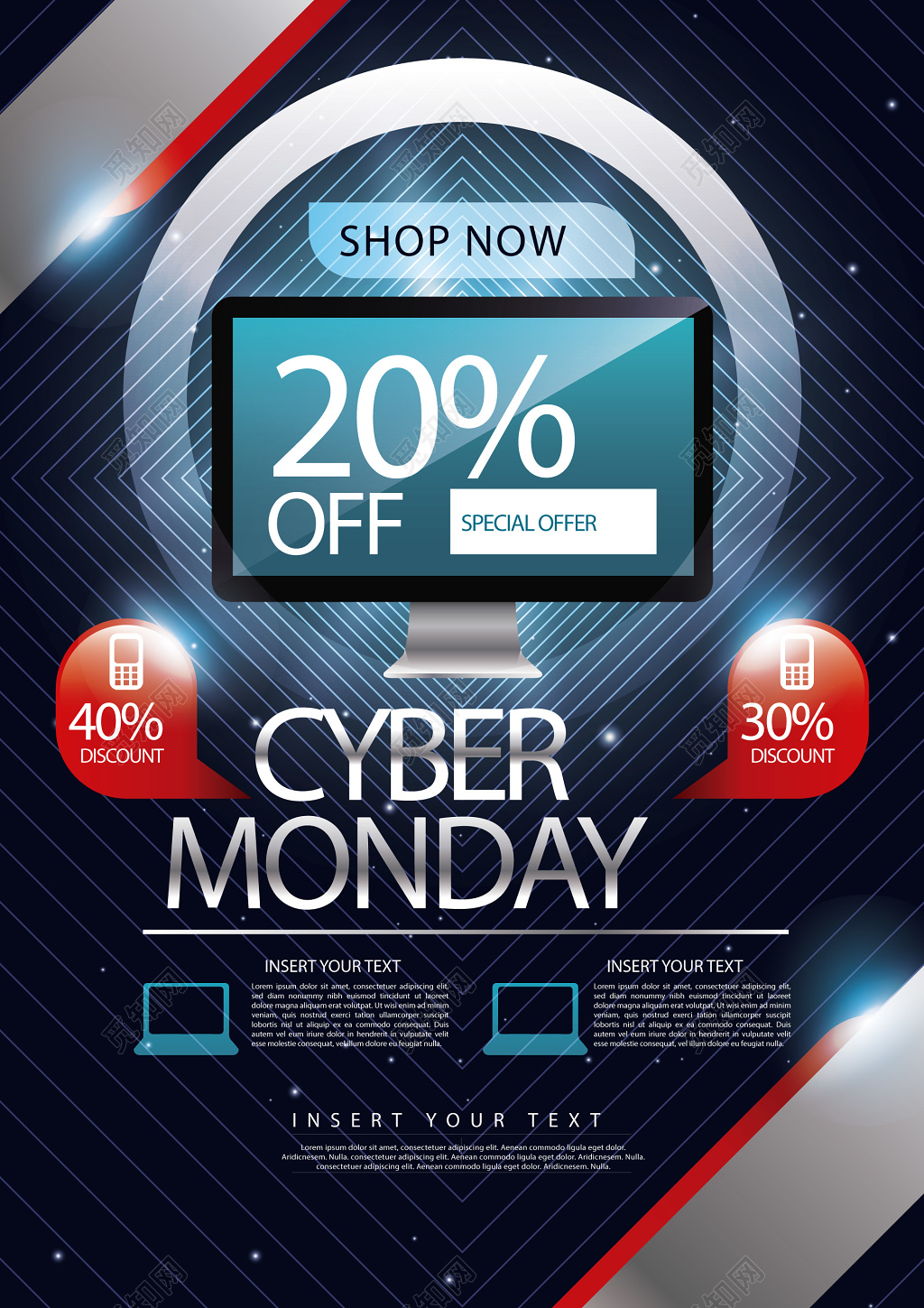 炫酷电脑科技背景折扣英文海报