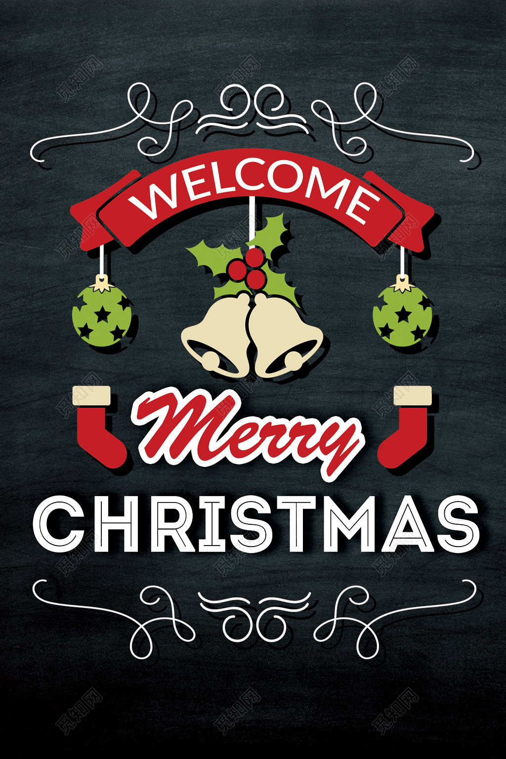 简约创意黑色铃铛平安夜圣诞节促销海报