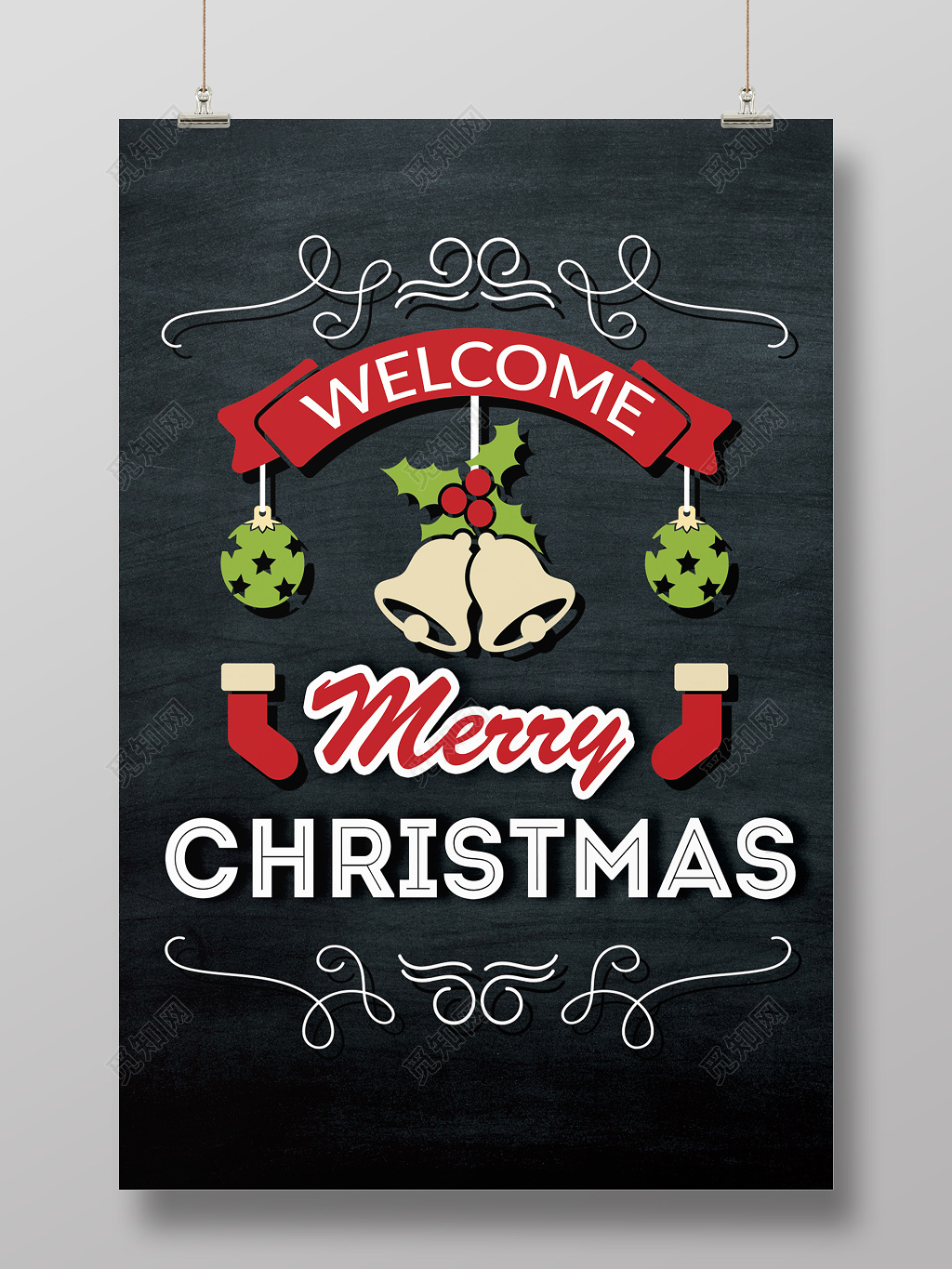 简约创意黑色铃铛平安夜圣诞节促销海报