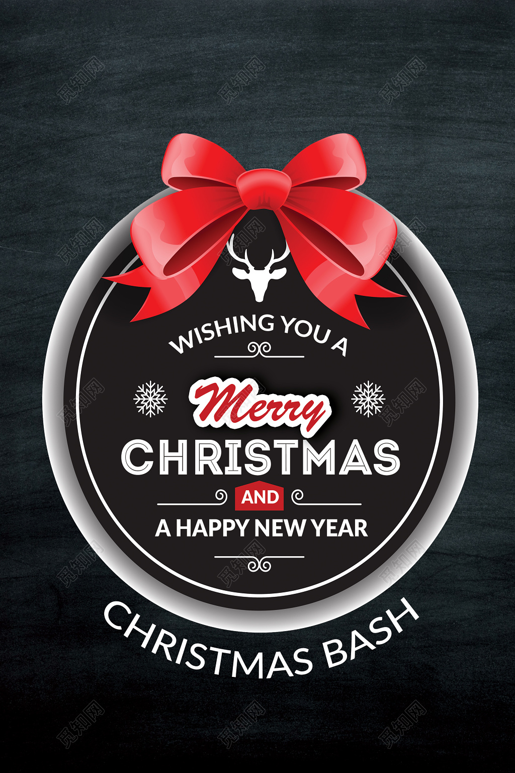 简约创意黑色花环平安夜圣诞节促销海报