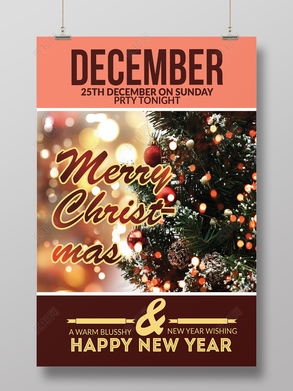 简约创意圣诞树平安夜圣诞节促销海报