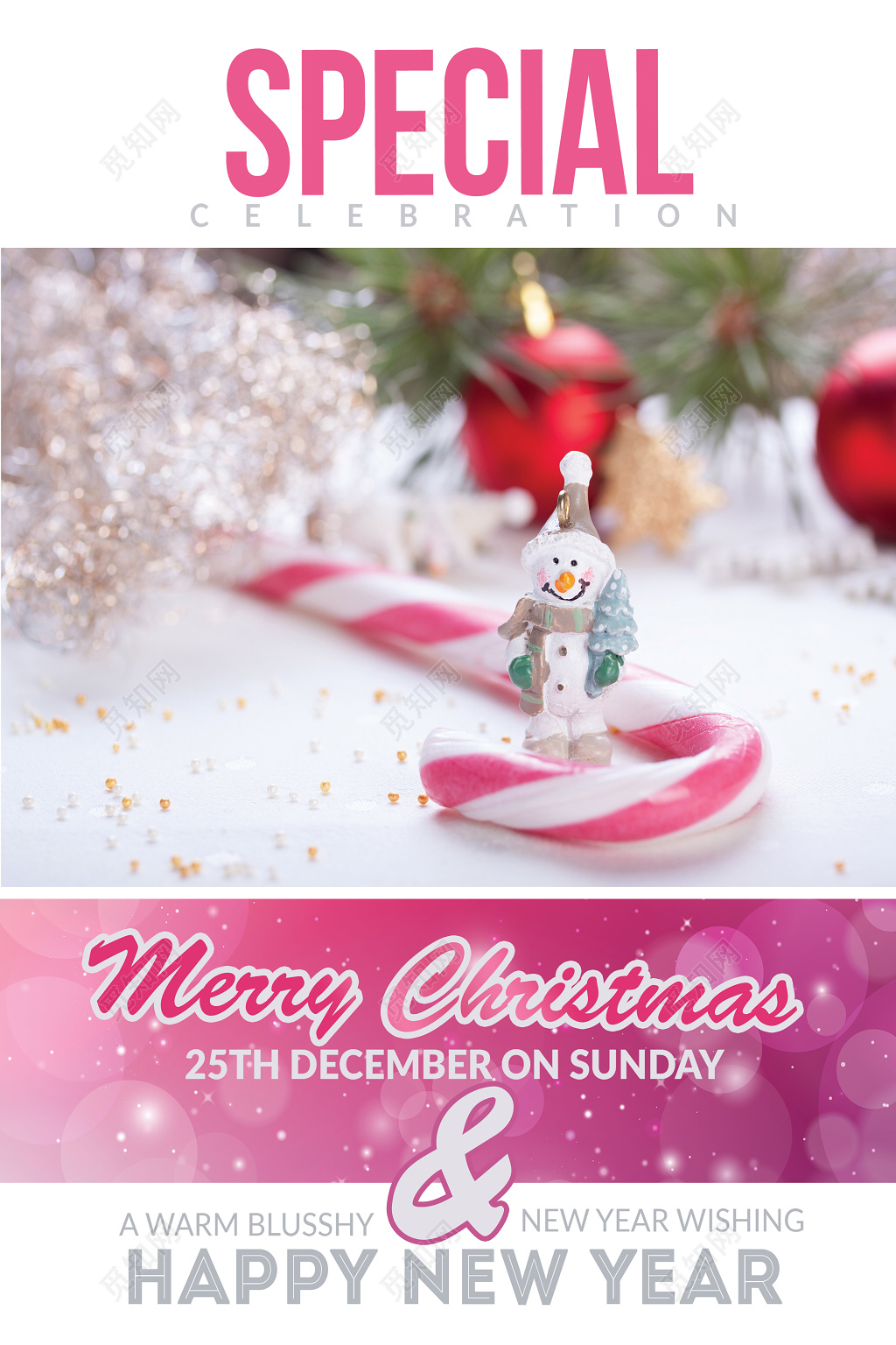 简约创意粉色平安夜圣诞节促销海报