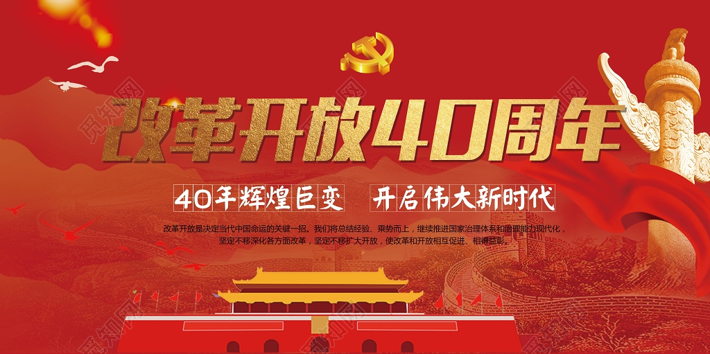 纪念改革开放40周年红色党建展板设计