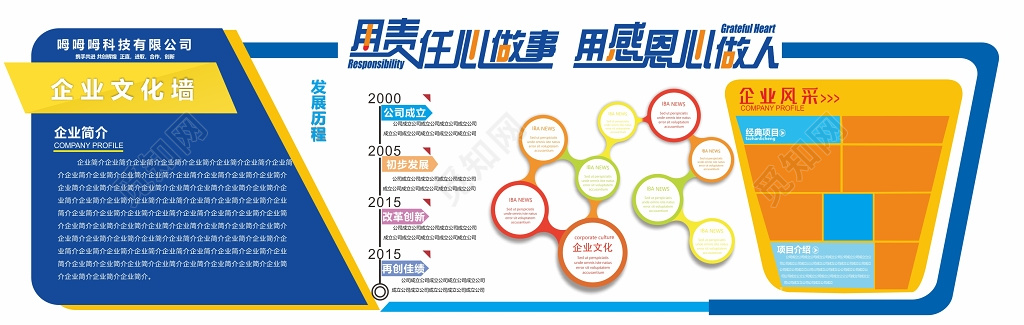蓝色简约企业文化企业荣誉企业发展墙员工风采墙