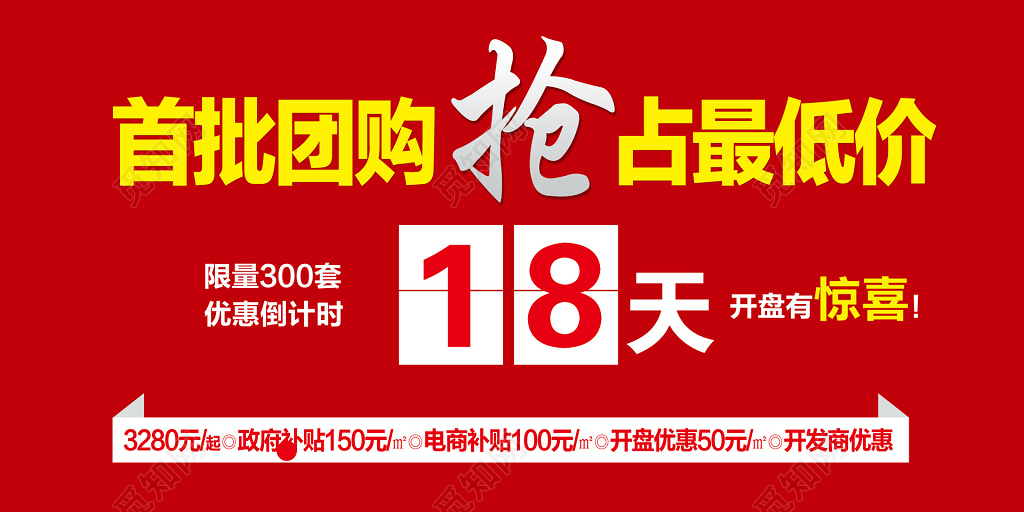 房子首批最低价团购红色海报模板