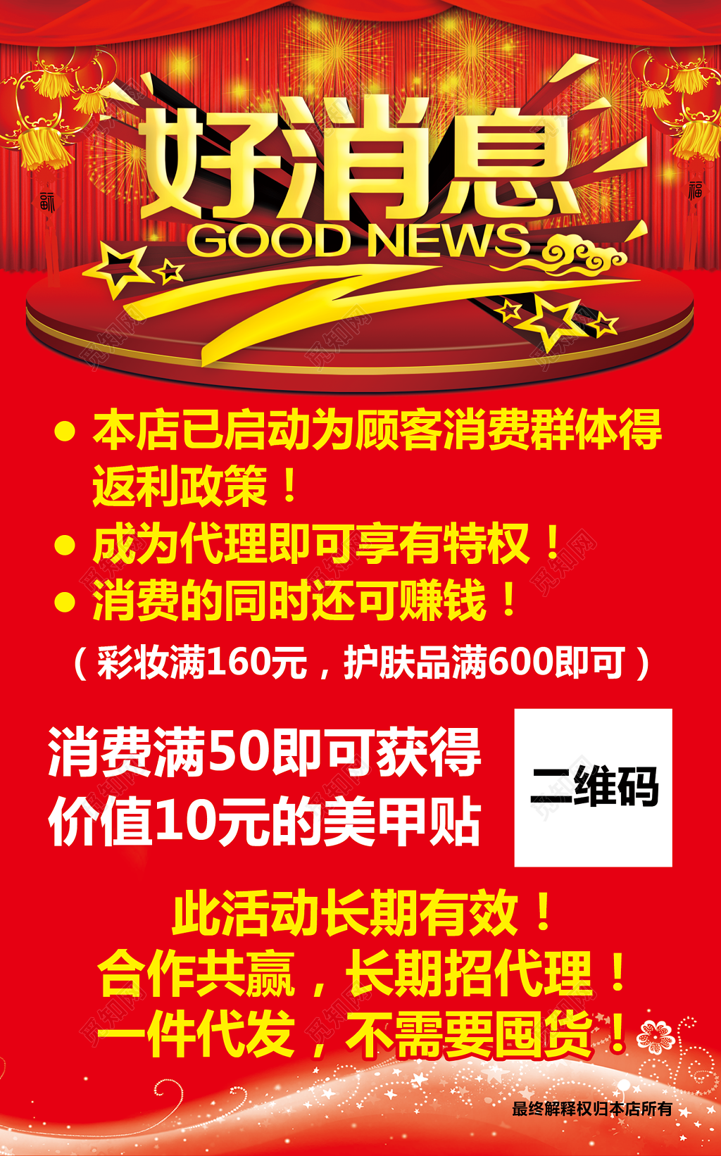 好消息消费返利红色海报模板