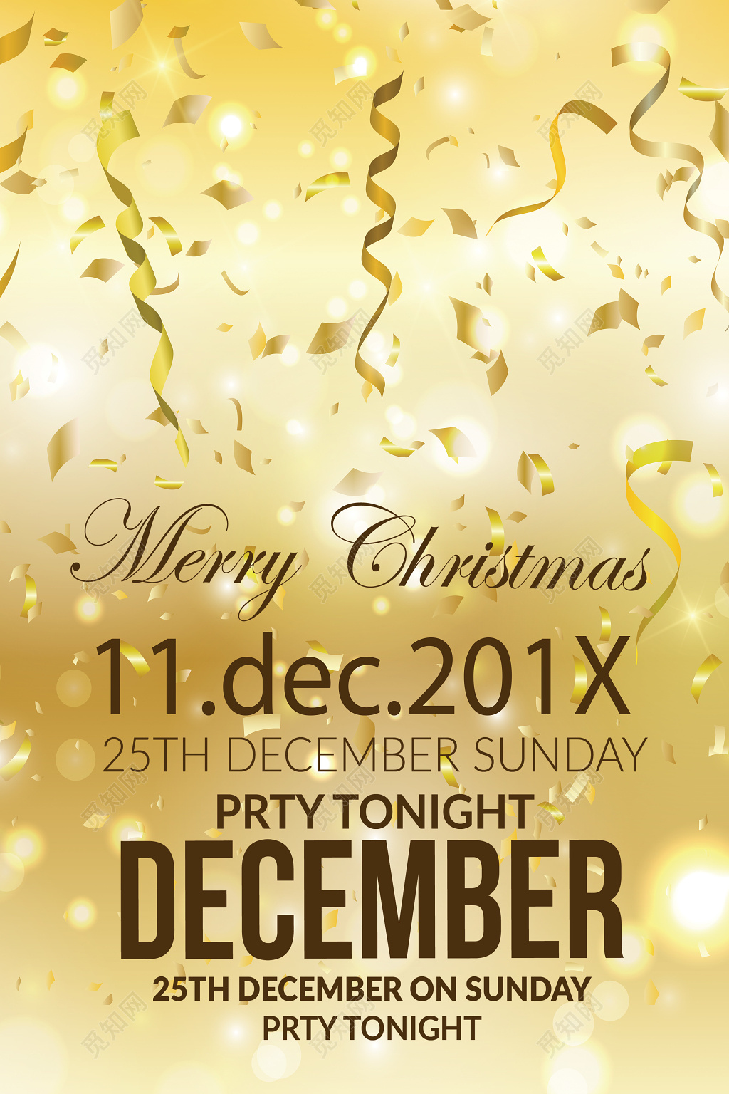 简约创意金色彩带平安夜圣诞节促销海报