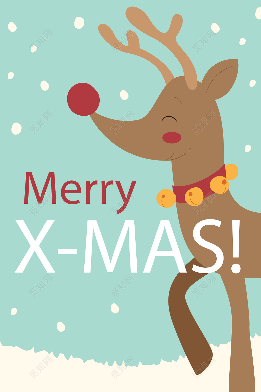 清新雪花梅花鹿圣诞节圣诞促销海报